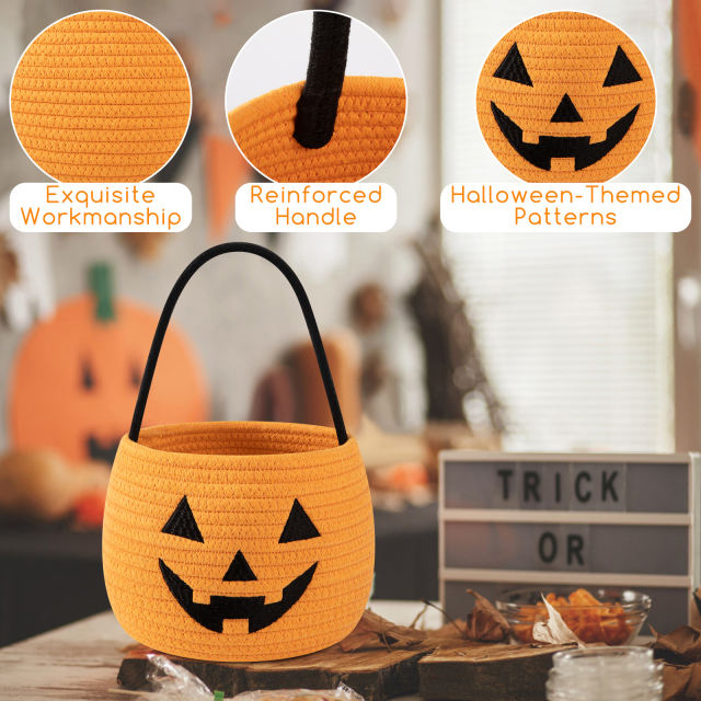 CHERISHGARD Set of 2 4L Halloween Cute Cotton Rope Baskets for Kids ,5.9 in*5.9 in*5.9 in ,Halloween Party Baskets for Candy,Toys