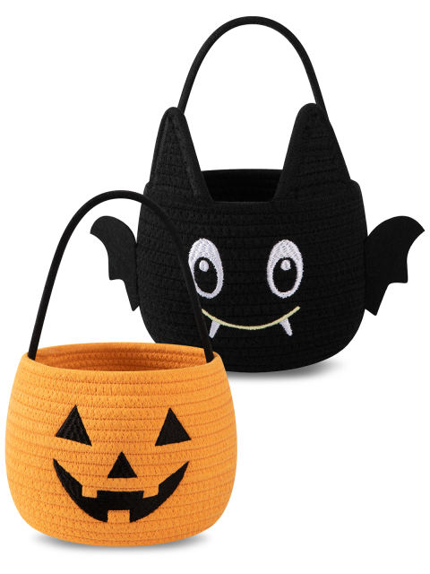 CHERISHGARD Set of 2 4L Halloween Cute Cotton Rope Baskets for Kids ,5.9 in*5.9 in*5.9 in ,Halloween Party Baskets for Candy,Toys