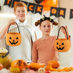CHERISHGARD Set of 2 4L Halloween Cute Cotton Rope Baskets for Kids ,5.9 in*5.9 in*5.9 in ,Halloween Party Baskets for Candy,Toys