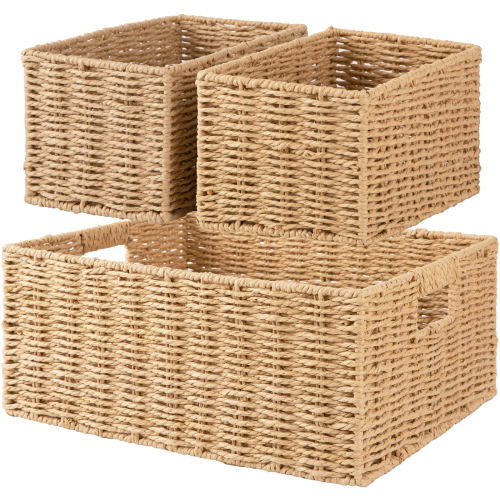 CHERISHGARD 3-Piece 18L Nested Solid Woven Storage Baskets,Elevate Home Organization for Clothes, Toys, Toiletries in Bedroom, Bathroom & Kitchen,14.6*12.2*6.3 inch
