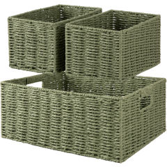 CHERISHGARD 3-Piece 18L Nested Solid Woven Storage Baskets,Elevate Home Organization for Clothes, Toys, Toiletries in Bedroom, Bathroom &amp; Kitchen,14.6*12.2*6.3 inch