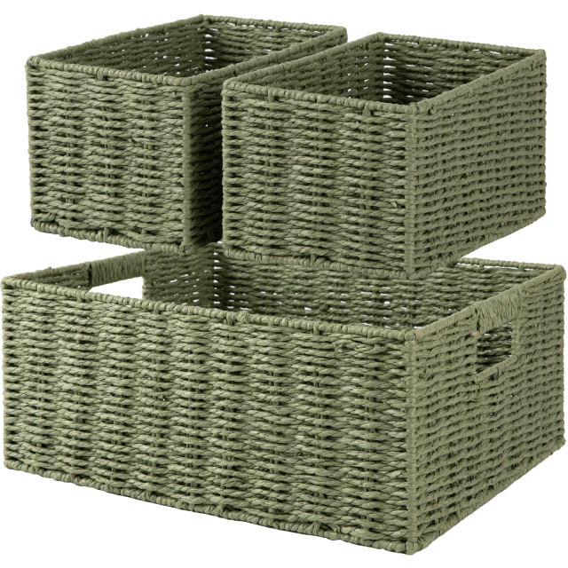 CHERISHGARD 3-Piece 18L Nested Solid Woven Storage Baskets,Elevate Home Organization for Clothes, Toys, Toiletries in Bedroom, Bathroom &amp; Kitchen,14.6*12.2*6.3 inch