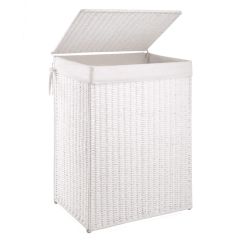CHERISHGARD Laundry Hamper 90L Lidded Woven Laundry Basket with Removable Liner Bags