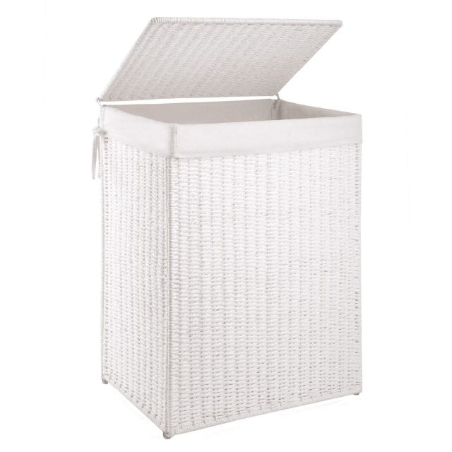 CHERISHGARD Laundry Hamper 90L Lidded Woven Laundry Basket with Removable Liner Bags