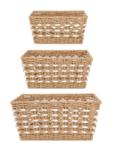 CHERISHGARD 3 Pieces Nested Woven Storage Basket Set, Color-Block Design, 13.4x9.5x6.3 inch, 11L Capacity, Ideal for Home Organizing, Closet, Bathroom, Kitchen & Office