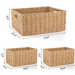 CHERISHGARD 3-Piece 18L Nested Solid Woven Storage Baskets,Elevate Home Organization for Clothes, Toys, Toiletries in Bedroom, Bathroom & Kitchen,14.6*12.2*6.3 inch