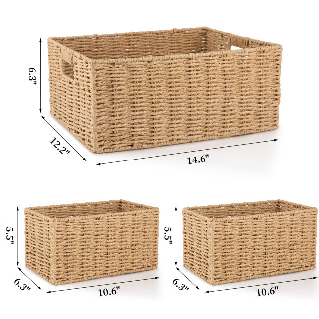 CHERISHGARD 3-Piece 18L Nested Solid Woven Storage Baskets,Elevate Home Organization for Clothes, Toys, Toiletries in Bedroom, Bathroom & Kitchen,14.6*12.2*6.3 inch