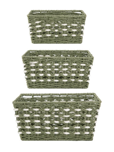CHERISHGARD 3 Pieces Nested Woven Storage Basket Set, Color-Block Design, 13.4x9.5x6.3 inch, 11L Capacity, Ideal for Home Organizing, Closet, Bathroom, Kitchen & Office