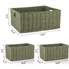 CHERISHGARD 3-Piece 18L Nested Solid Woven Storage Baskets,Elevate Home Organization for Clothes, Toys, Toiletries in Bedroom, Bathroom & Kitchen,14.6*12.2*6.3 inch