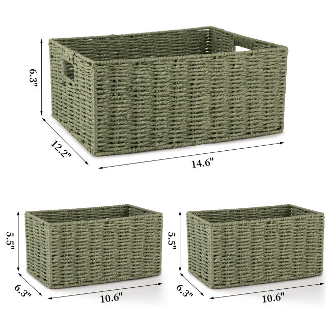 CHERISHGARD 3-Piece 18L Nested Solid Woven Storage Baskets,Elevate Home Organization for Clothes, Toys, Toiletries in Bedroom, Bathroom & Kitchen,14.6*12.2*6.3 inch