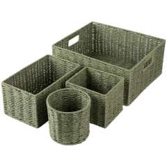 CHERISHGARD 18L Nested Set of 4 Handwoven Synthetic Rattan-like Storage Basket for Clothes, Toys in Bathroom, Bedroom,Nursery,14.5*12.2*6.3 inch