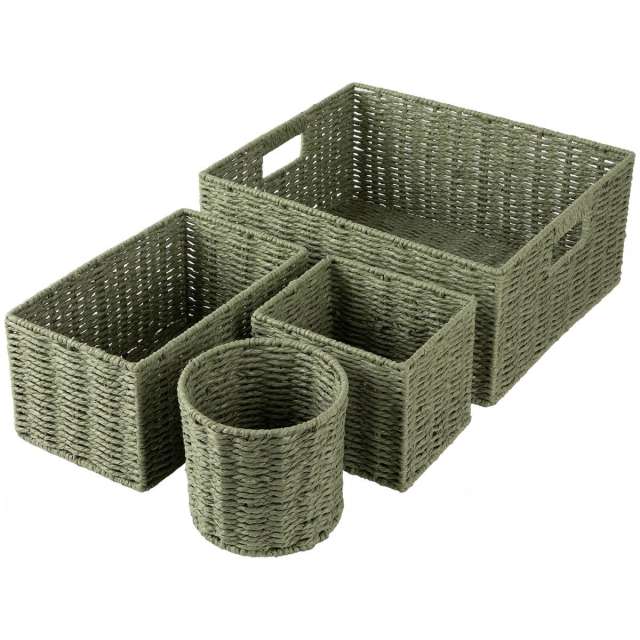 CHERISHGARD 18L Nested Set of 4 Handwoven Synthetic Rattan-like Storage Basket for Clothes, Toys in Bathroom, Bedroom,Nursery,14.5*12.2*6.3 inch