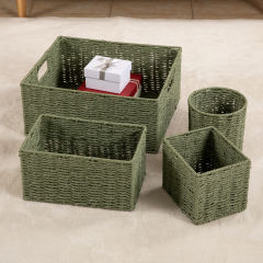 CHERISHGARD 18L Nested Set of 4 Handwoven Synthetic Rattan-like Storage Basket for Clothes, Toys in Bathroom, Bedroom,Nursery,14.5*12.2*6.3 inch