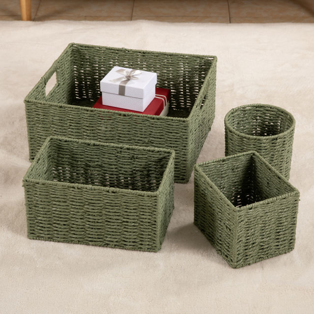 CHERISHGARD 18L Nested Set of 4 Handwoven Synthetic Rattan-like Storage Basket for Clothes, Toys in Bathroom, Bedroom,Nursery,14.5*12.2*6.3 inch