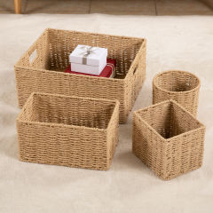 CHERISHGARD 18L Nested Set of 4 Handwoven Synthetic Rattan-like Storage Basket for Clothes, Toys in Bathroom, Bedroom,Nursery,14.5*12.2*6.3 inch