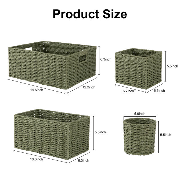 CHERISHGARD 18L Nested Set of 4 Handwoven Synthetic Rattan-like Storage Basket for Clothes, Toys in Bathroom, Bedroom,Nursery,14.5*12.2*6.3 inch