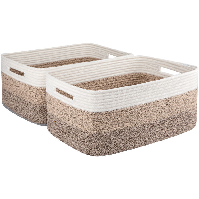 CHERISHGARD Cotton Storage Basket 2 Pieces 22L, 15.75"x11.81"x7.08" , Woven Storage Basket, Durable Cotton Rope Material, Multi-Functional Storage for Living Room Bedroom Bathroom