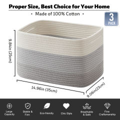 Cherishgard Storage Basket, 3 Pieces Cotton Laundry Basket, Woven Baskets for Storage for toys,Towel