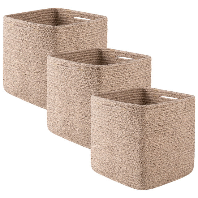 CHERISHGARD 3 Pieces Cube Storage Baskets，Square Woven Rope Basket for toys,towels and clothes，Square Storage Baskets for Organizing