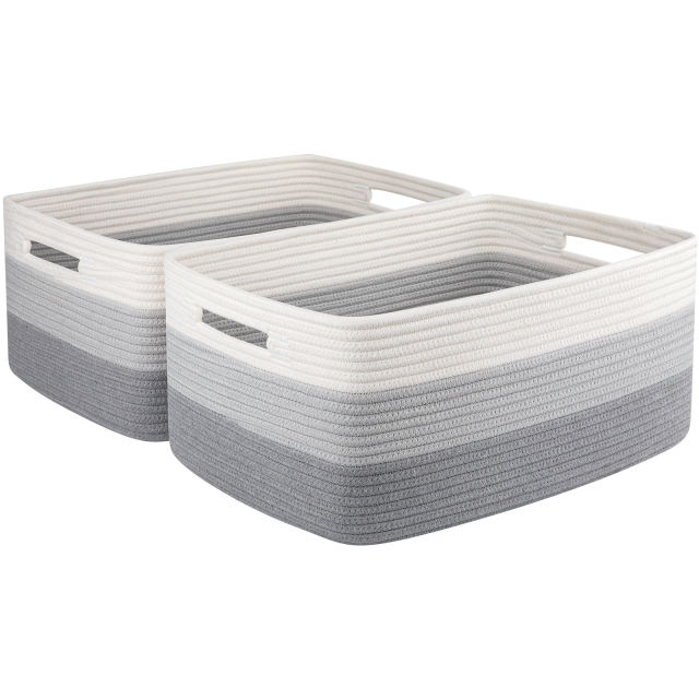 CHERISHGARD Cotton Storage Basket 2 Pieces 22L, 15.75"x11.81"x7.08" , Woven Storage Basket, Durable Cotton Rope Material, Multi-Functional Storage for Living Room Bedroom Bathroom