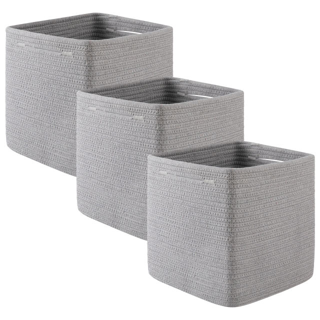 CHERISHGARD 3 Pieces Cube Storage Baskets，Square Woven Rope Basket for toys,towels and clothes，Square Storage Baskets for Organizing