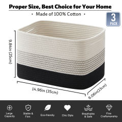 Cherishgard Storage Basket, 3 Pieces Cotton Laundry Basket, Woven Baskets for Storage for toys,Towel