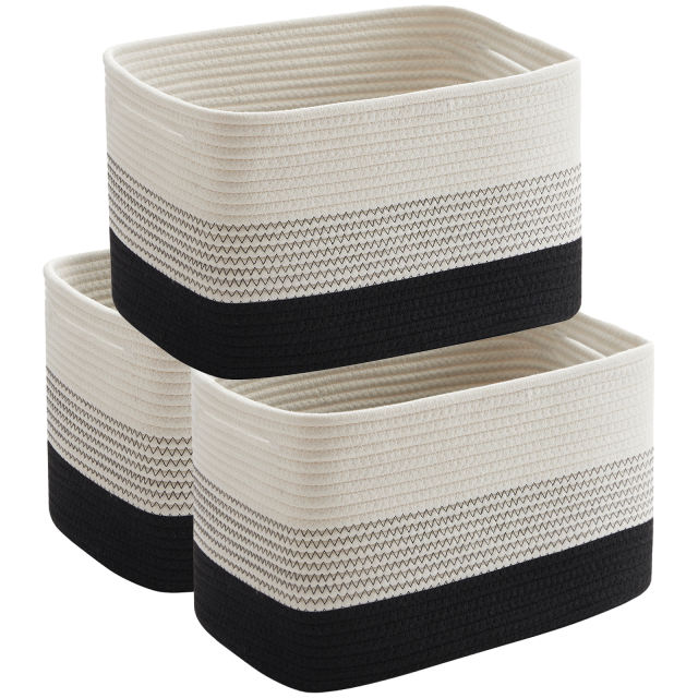 HLAOLA Woven Storage Baskets 3 Packs, 22L Cotton Rope Baskets for Storage, Toys, Towels,Perfect for Living Room & Nursery