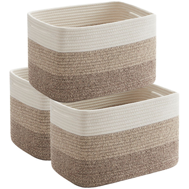 HLAOLA Woven Storage Baskets 3 Packs, 22L Cotton Rope Baskets for Storage, Toys, Towels,Perfect for Living Room &amp; Nursery