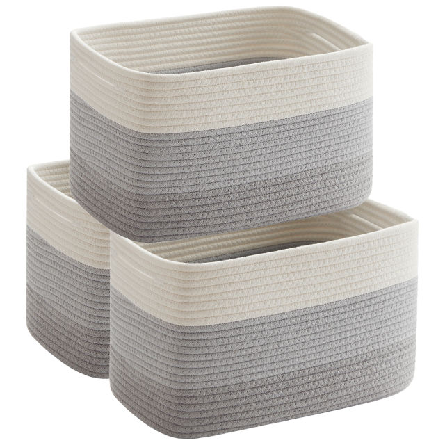 HLAOLA Woven Storage Baskets 3 Packs, 22L Cotton Rope Baskets for Storage, Toys, Towels,Perfect for Living Room & Nursery