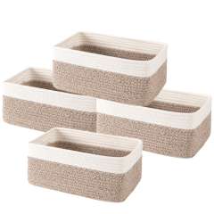 HLAOLA 4-Pack Cotton Rope Storage Baskets, Rectangle Baskets with Handles, Nursery & Bathroom Organizer