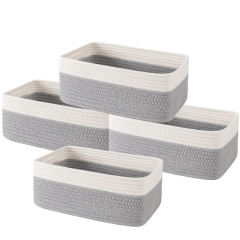 HLAOLA 4-Pack Cotton Rope Storage Baskets, Rectangle Baskets with Handles, Nursery & Bathroom Organizer