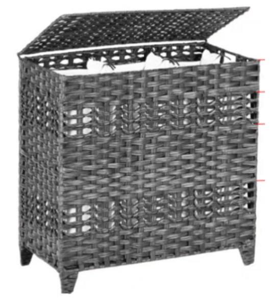 CHERISHGARD Laundry Hamper 135L Handwoven Rattan Laundry Basket with Lid & Heightened Feet 3 Removable Liner Bags 26x13x26 Inches