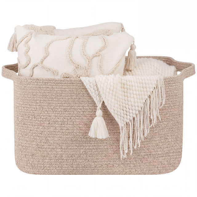 HLAOLA 90L Large Cotton Rope Basket with Sturdy Handles – Woven Blanket Basket for Living Room, Laundry, Nursery & Toy Storage, Storage Bin Foldable & Safe for Baby