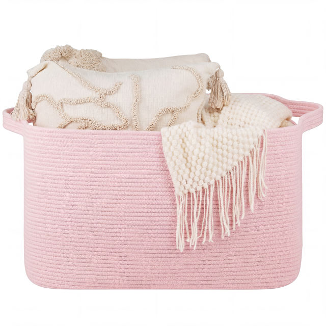 HLAOLA 90L Large Cotton Rope Basket with Sturdy Handles – Woven Blanket Basket for Living Room, Laundry, Nursery & Toy Storage, Storage Bin Foldable & Safe for Baby