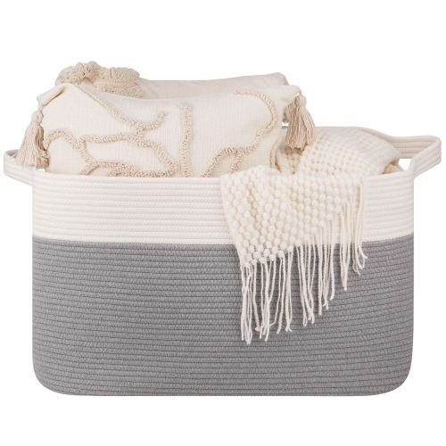 HLAOLA 90L Large Cotton Rope Basket with Sturdy Handles – Woven Blanket Basket for Living Room, Laundry, Nursery & Toy Storage, Storage Bin Foldable & Safe for Baby