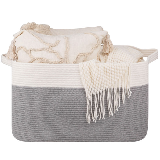HLAOLA 90L Large Cotton Rope Basket with Sturdy Handles – Woven Blanket Basket for Living Room, Laundry, Nursery &amp; Toy Storage, Storage Bin Foldable &amp; Safe for Baby