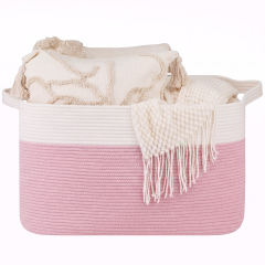 HLAOLA 90L Large Cotton Rope Basket with Sturdy Handles – Woven Blanket Basket for Living Room, Laundry, Nursery & Toy Storage, Storage Bin Foldable & Safe for Baby