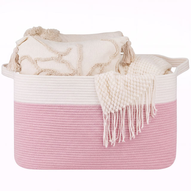 HLAOLA 90L Large Cotton Rope Basket with Sturdy Handles – Woven Blanket Basket for Living Room, Laundry, Nursery & Toy Storage, Storage Bin Foldable & Safe for Baby