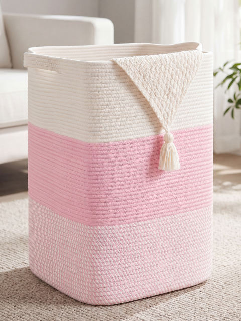 HLAOLA Large Cotton Rope Baskets for Storage,Tall Woven Basket for Living Room，Nursery, Bathroom Hamper with Handles，76L