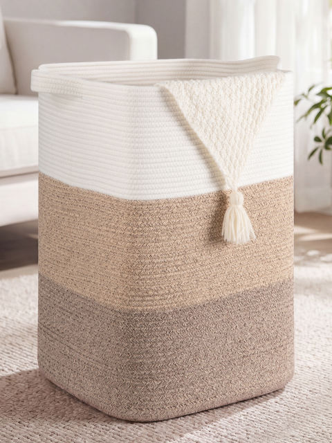 HLAOLA Large Cotton Rope Baskets for Storage,Tall Woven Basket for Living Room，Nursery, Bathroom Hamper with Handles，76L