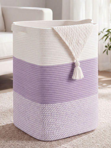 HLAOLA Large Cotton Rope Baskets for Storage,Tall Woven Basket for Living Room，Nursery, Bathroom Hamper with Handles，76L