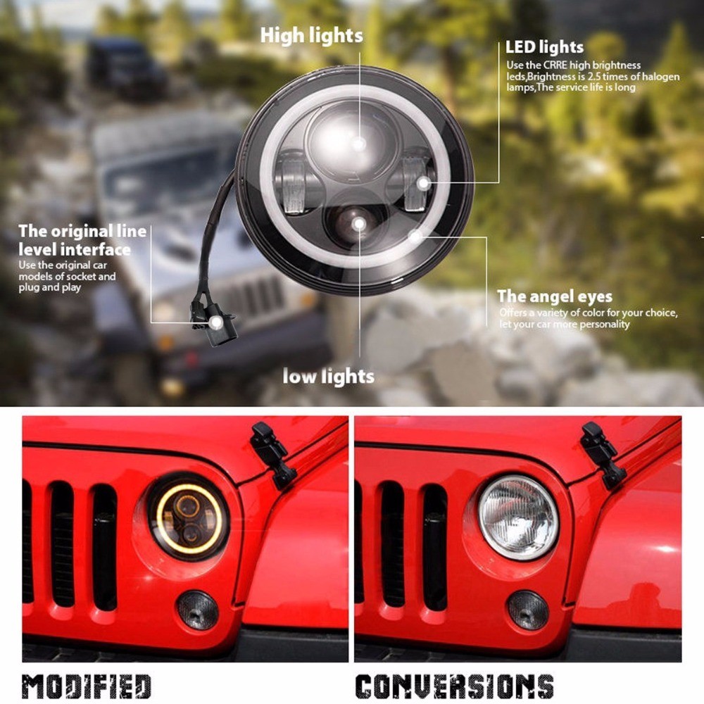 Phares à LED Jeep Wrangler de 7 pouces