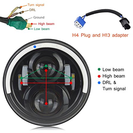 7 tums Jeep JK Led Strålkastare H4-H13 Adaptrar