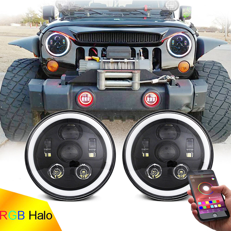 7 inch rgb led headlight bluetooth control