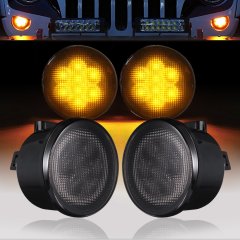 چراغ راهنما چراغ جلوپنجره جلو LED گرد 3 وات چراغ سیگنال عطف با لنز دودی کهربایی برای Jeeps wrangler jk 07-14
