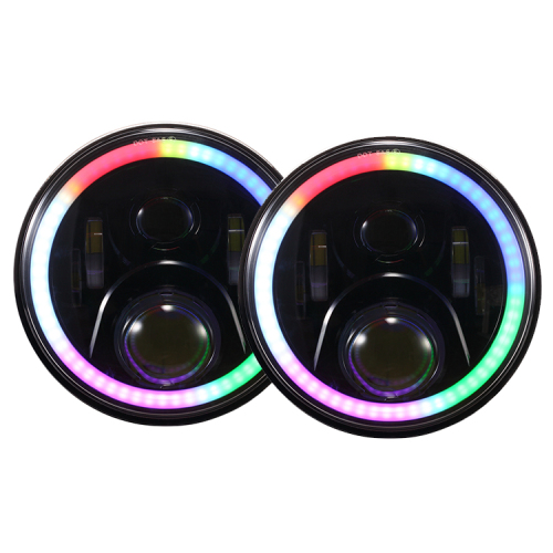 7 inch jeep wrangler rgb halo headlights h4 plug color changing jeep jk rgb headlights