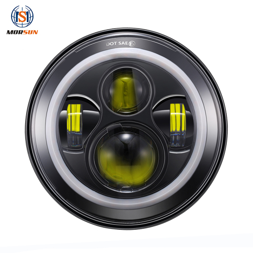 Jeep Wrangler JK TJ CJ 7" LED Headlight with Halo Angle Eyes Black/Chrome 7 inch Round LED Headlight