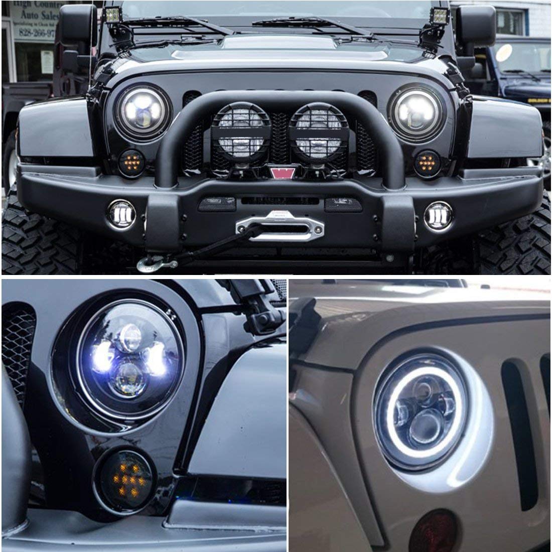 Phares Avant LED DRL Pour Land Rover Defender 90/110 & 200/300 TD5 (1983-2014) - Halo Argenté, 40W, étanches, Anti-choc