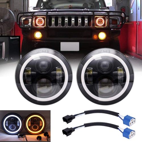 DOT SAE 2003-2009 Hummer H2 Led Headlights Conversion 7" Round Hummer H2 Halo Headlights Projector Replacement