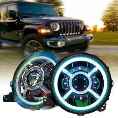 9 inch RGB Headlights Color Changing Halo Lights for Jeep Wrangler JL 2018 Up